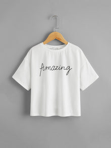  Girls Letter Graphic Drop Shoulder Tee