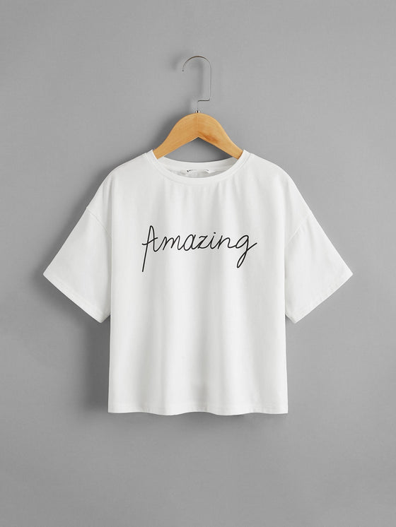 Girls Letter Graphic Drop Shoulder Tee