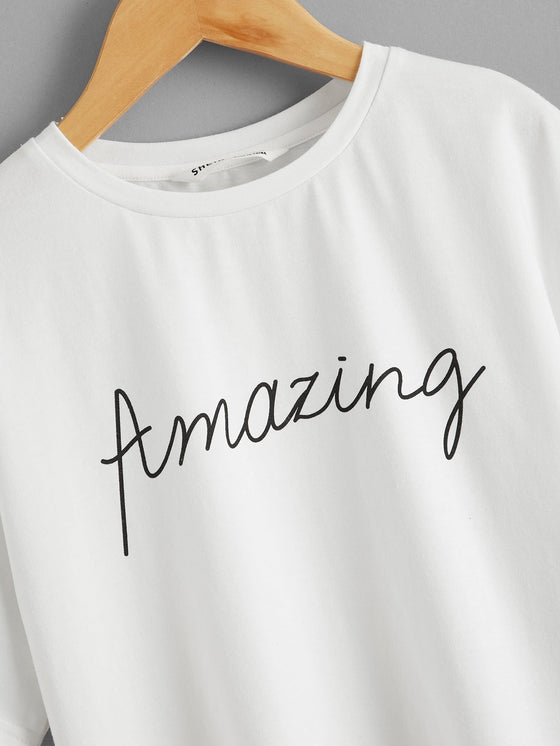 Girls Letter Graphic Drop Shoulder Tee