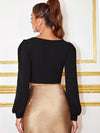 Sweetheart Neck Lantern Sleeve Crop Top