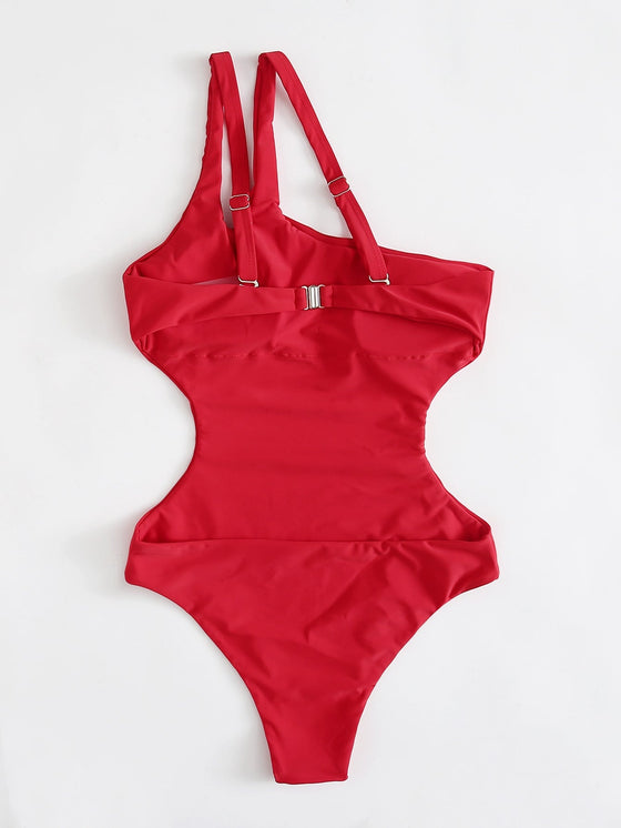 Cut Out One Shoulder One Piece Swimsuit