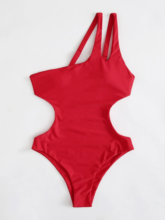 Cut Out One Shoulder One Piece Swimsuit