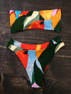 Colorblock Knot Bust Bandeau Bikini Swimsuit