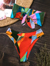 Color Block Knot Front Bandeau Bikini Swimsuit