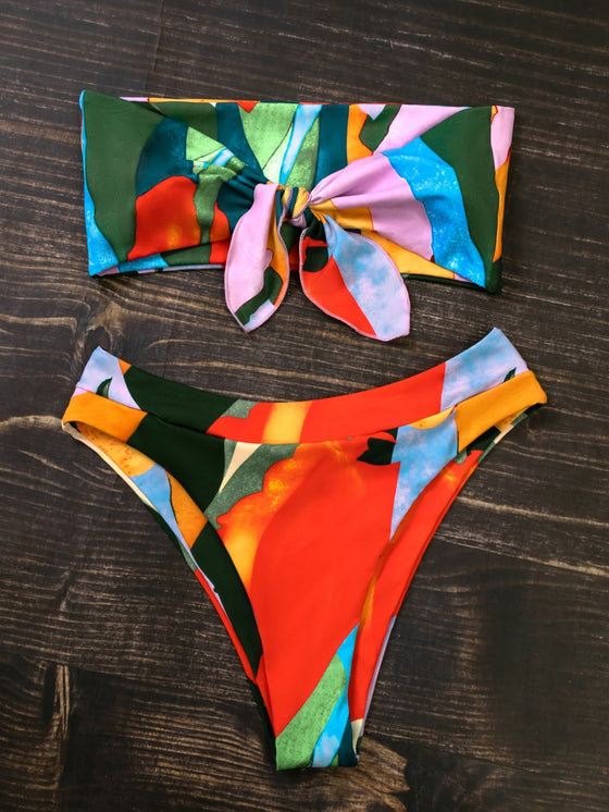 Allover Graphic High Waisted Bikini Swimsuit