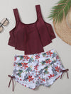 Floral Tropical Hanky Hem Bikini Swimsuit