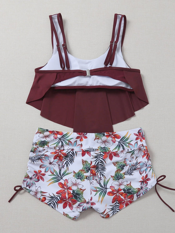 Tropical Hanky Hem Shorts Bikini Swimsuit