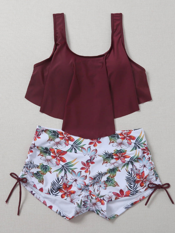 Tropical Hanky Hem Shorts Bikini Swimsuit