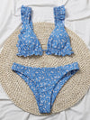 Ditsy Floral Ruffle Trim Triangle Bikini Swimsuit