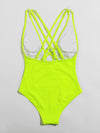 Neon Lime Criss Cross Plunging One Piece Swimsuit