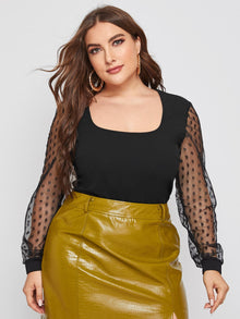  Plus Dobby Mesh Sleeve Crop Top