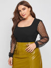 Plus Dobby Mesh Sleeve Crop Top