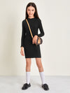 Girls Lettuce Trim Rib knit Fitted Dress