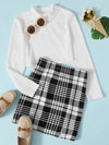 Girls Rib knit Crop Tee Plaid Skirt Set