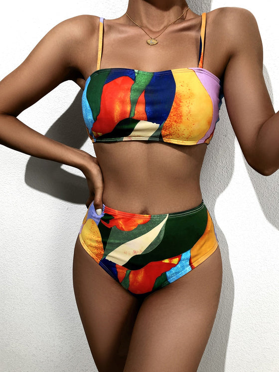 3pack Allover Graphic Bikini Swimsuit Beach Skirt