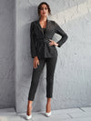 Lapel Collar Striped Belted Blazer Pants