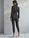 Lapel Collar Striped Belted Blazer Pants