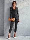 Lapel Collar Striped Belted Blazer Pants