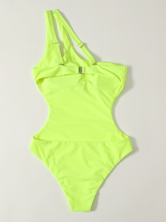 Cut Out One Shoulder One Piece Swimsuit