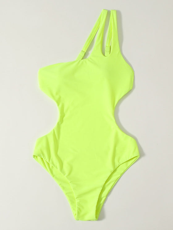 Cut Out One Shoulder One Piece Swimsuit