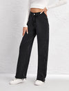 High Waist Raw Hem Wide Leg Jeans