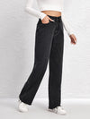 High Waist Raw Hem Wide Leg Jeans