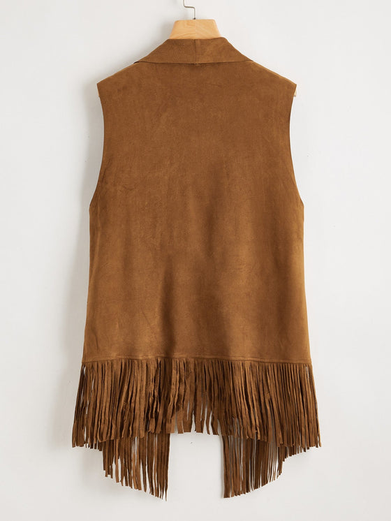 Fringe Trim Open Front Coat