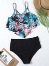 Leaf Print Hanky Hem Bikini Swimsuit