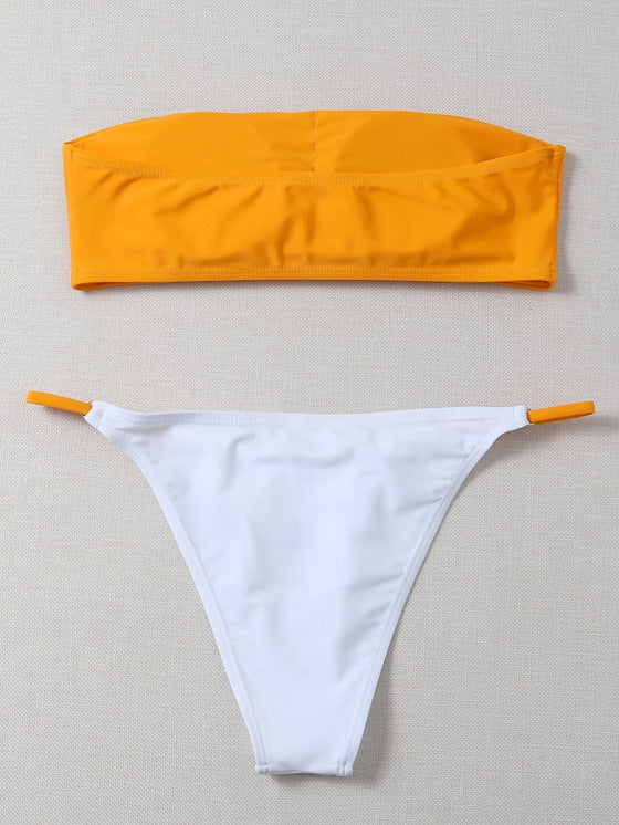 Two Tone Bandeau Thong Bikini Swimsuit