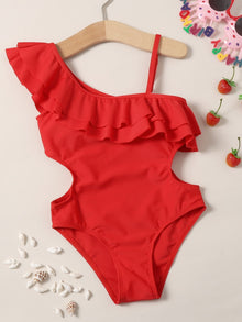  Girls Ruffle Trim One Piece Swimsuit