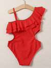 Girls Ruffle Trim One Piece Swimsuit