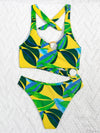 Leaf Print Ring Linked Cut out One Piece Swimsuit