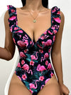 Flamingo Tropical Ruffle One Piece Swimsuit