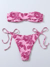 Plant Print Bandeau Tie Side Bikini Swimsuit