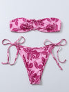 Plant Print Bandeau Tie Side Bikini Swimsuit