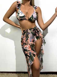  3pack Tropical Ruffle Bikini Swimsuit Beach Skirt