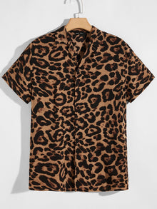  Men Leopard Button Front Shirt