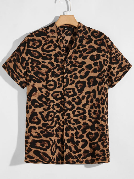 Men Leopard Button Front Shirt