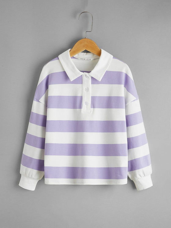 Girls Drop Shoulder Two Tone Half Button Placket Tee