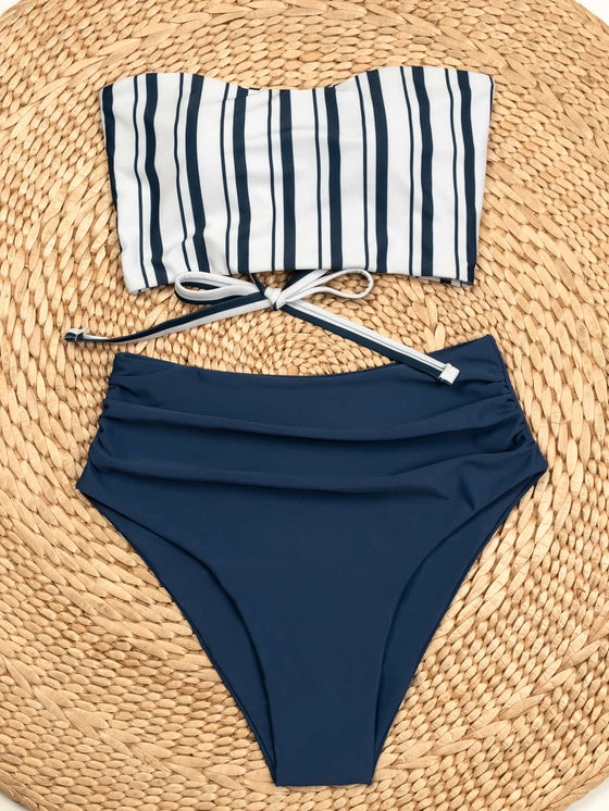 Striped High Waisted Bikini Swimsuit