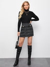 High Waist Plaid Tweed Skirt