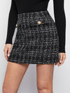 High Waist Plaid Tweed Skirt