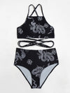 Chinese Dragon Print High Waisted Bikini Swimsuit