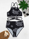 Chinese Dragon Print High Waisted Bikini Swimsuit