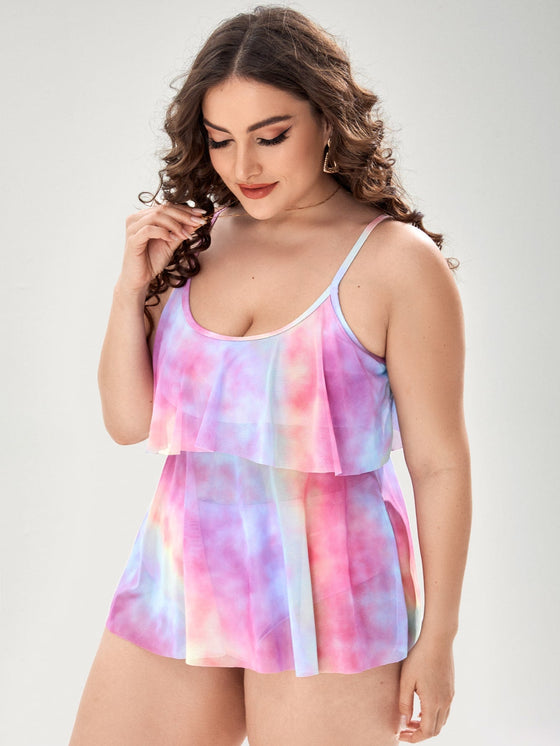 Plus Tie Dye Ruffle One Piece Swimsuit