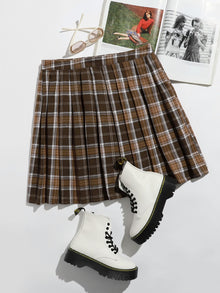  Plus Tartan Pleated Hem Skirt