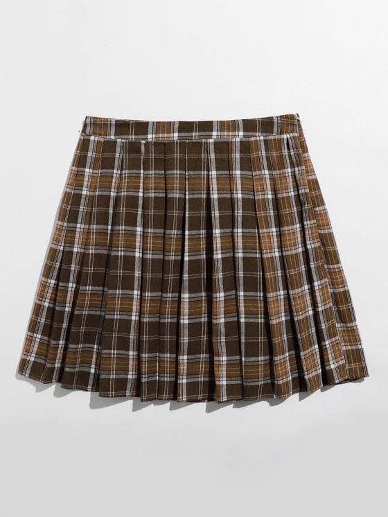 Plus Tartan Pleated Hem Skirt