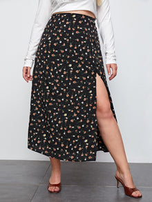  Plus Ditsy Floral Split Skirt