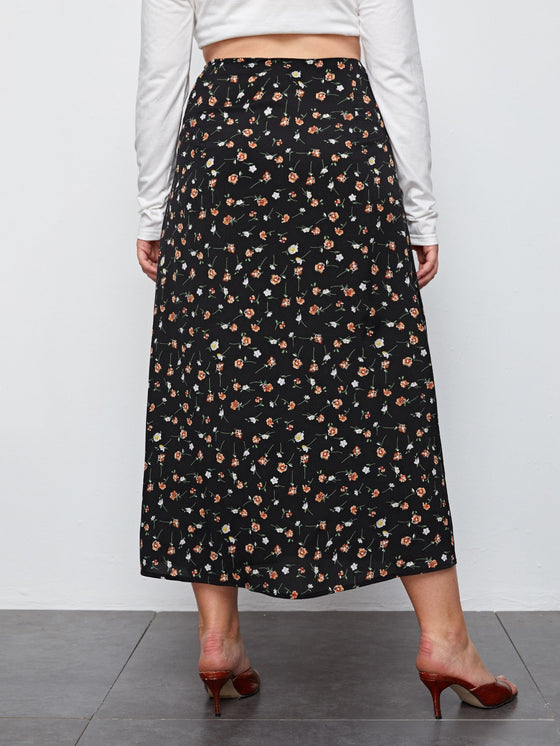 Plus Ditsy Floral Split Skirt