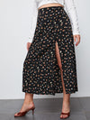 Plus Ditsy Floral Split Skirt